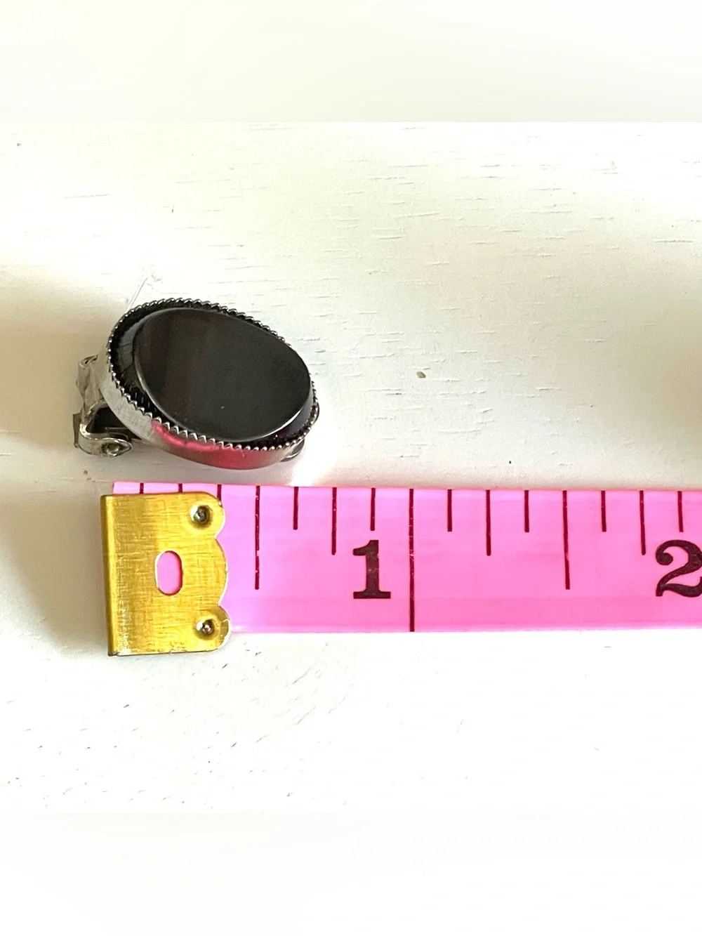 Vintage Mod Faux Hematite Black Mirror Clip On Earrings Silver Tone Retro Goth